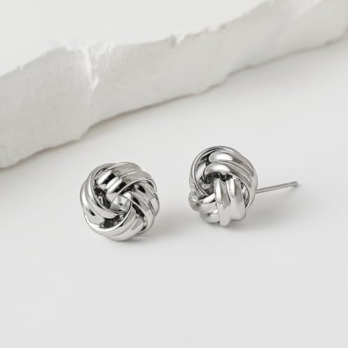 SHERLOVE Chunky Knot Gold Earrings Women Statement Drop Dangle Earrings | 14K Gold Plated Hypoallergenic Lightweight,Trendy Dainty Elegant Cute,Women Gold Jewelry Fashion Accessories Gifts - color: Knot Silver E