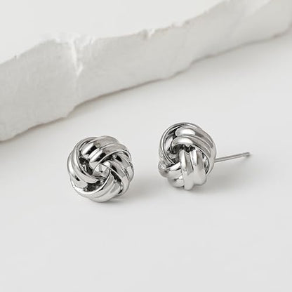 SHERLOVE Chunky Knot Gold Earrings Women Statement Drop Dangle Earrings | 14K Gold Plated Hypoallergenic Lightweight,Trendy Dainty Elegant Cute,Women Gold Jewelry Fashion Accessories Gifts - color: Knot Silver E