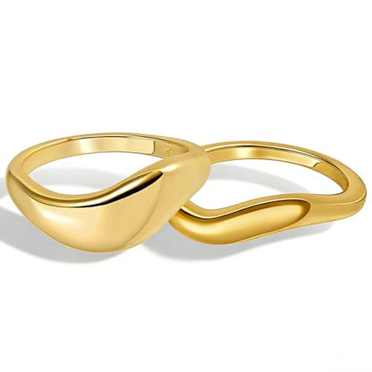 Stacking Rings for Women Gold Plated Wavy Pinky Thumb Ring Stack Size 4-9 - color: Gold1