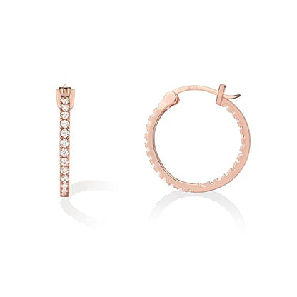 PAVOI 14K Gold Plated 925 Sterling Silver Post Cubic Zirconia Hoop Earrings | 925 Sterling Silver Posts, Cubic Zirconia Hoop Earrings for Women, Rhinestone Hoop Earrings, Sparkly Hoops - color: Rose Gold, size: 20 Millimeters