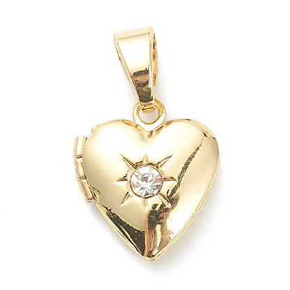 Craftdady 18K Gold Plated Brass Photo Locket Frame Pendants Charms for Necklaces Personalized Jewelry Crafts Making - size: 15x13mm Heart