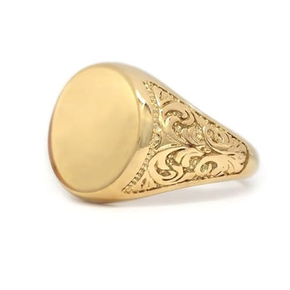 Unisex Oval Custom Signet Ring in Solid Gold 9K, 14K, & 18K, Personalized Initial Engraved Chevalier Ring, Crest design
