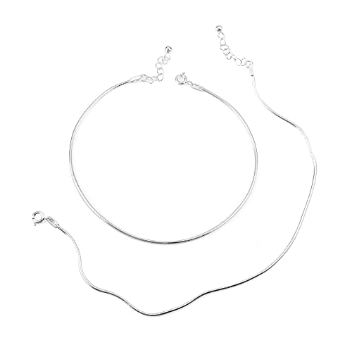DHRUVS COLLECTION 925 Silver Plain Threaded Snake Pattern Anklet for Women