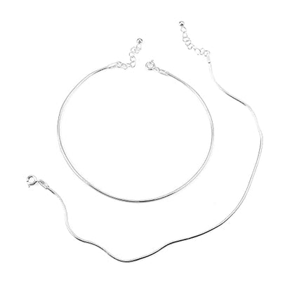 DHRUVS COLLECTION 925 Silver Plain Threaded Snake Pattern Anklet for Women