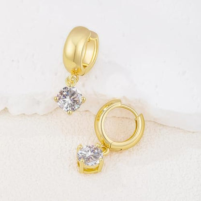 Gold Huggie Dangle Earrings for Women Chunky Hoop Huggies Cubic Zirconia Drop Earring Diamond Crystal Charm Statement Teardrop Earrings Jewelry Gifts - color: Gold-Cz