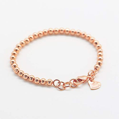 Dankadi New Women's 925 Sterling Silver Bracelet Minimalist 4-6MM Round Bead Chain Solid Silver Bracelet Charm Jewelry Lobster Claw Clasp - style: Rose gold 4mm13cm Pendant