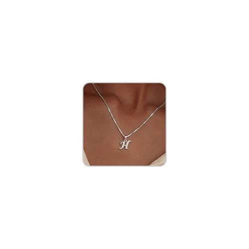 Initial Necklace for Women, 14K Gold Silver Plated Box Chain Letter Pendant, Trendy Name Necklace, Dainty Personalized Charm Jewelry Gift for Her - color: Silver, style: H