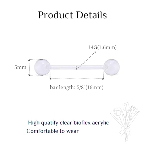 FECTAS 14G Plastic Nipple Rings for Surgery Plastic Tongue Rings Bioflex Flexible Acrylic Piercing Retainer 5 Pairs 14/16/18mm - style: style1