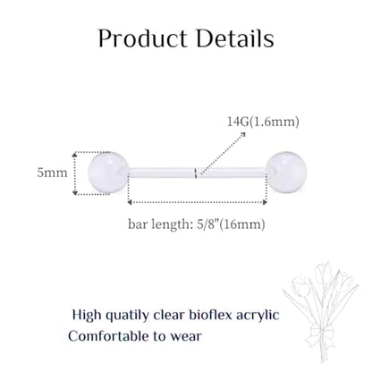 FECTAS 14G Plastic Nipple Rings for Surgery Plastic Tongue Rings Bioflex Flexible Acrylic Piercing Retainer 5 Pairs 14/16/18mm - style: style1