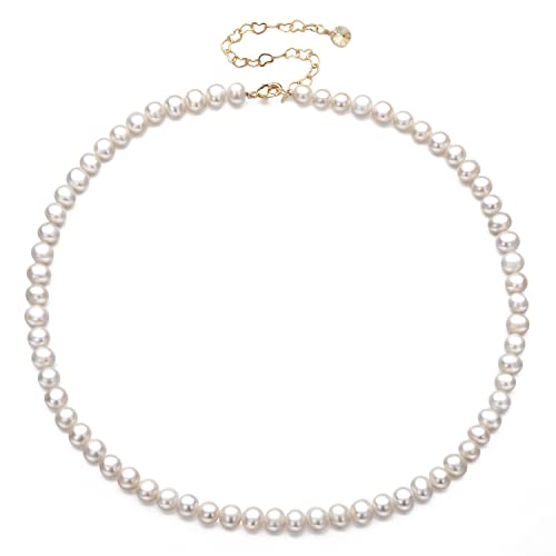 XYJZXY Pearl Necklace with Golden Charm, 18-Inch Adjustable Chain, 5-6mm White Pearls, Women Pearl Choker Necklace, Handmade Jewelry - style: pearl necklace