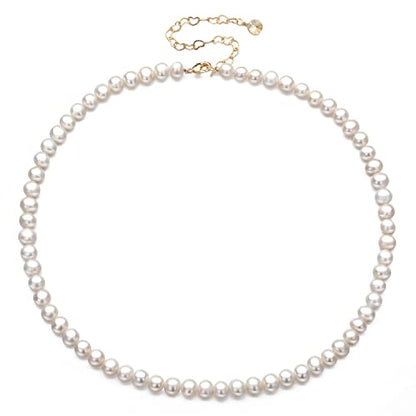 XYJZXY Pearl Necklace with Golden Charm, 18-Inch Adjustable Chain, 5-6mm White Pearls, Women Pearl Choker Necklace, Handmade Jewelry - style: pearl necklace