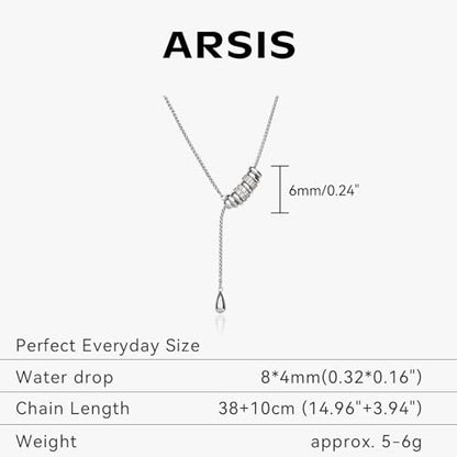 ARSIS Lariat Long Gold Necklace for Women, 18K Gold/Platinum Plated Y-Shaped Drop Dangle Pendant Necklace, Long Adjustable Pull Slider Chain Jewelry Gift for Her - color: Silver-teardrop slider