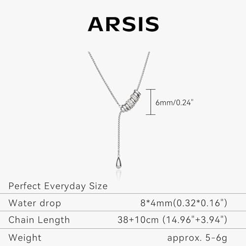 ARSIS Lariat Long Gold Necklace for Women, 18K Gold/Platinum Plated Y-Shaped Drop Dangle Pendant Necklace, Long Adjustable Pull Slider Chain Jewelry Gift for Her - color: Silver-teardrop slider