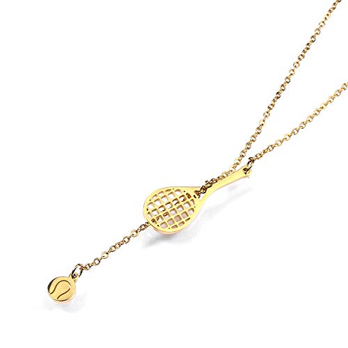 18K Gold Plated Stainless Steel Bee Honeycomb Pendant Necklace, Adjustable Y Lariat Conch/Guitar/Horseshoe Necklace for Women - color: Gold, style: Tennis Ball
