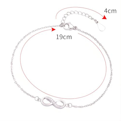 1 Pcs Infinity Bracelet 19+4 CM Adjustable Chain Link Anklet Stainless Steel Jewelry Dainty Ankle Bracelets for Women Ladies - color: Silver