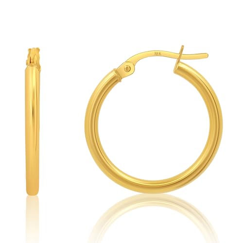 10k or 14k Gold Hoop Earrings for Women | Hypoallergenic Small to Large 12MM to 50MM Hoop Earrings with Secure Click Tops | Yellow or White Gold Classic Hoops in 2MM Thick Tube by MAX + STONE - color: 10K Yellow Gold, size: 20mm | 0.75 inch Diameter