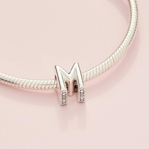 Pandora Alphabet Charm - Compatible Moments - Gift for Her - Made with Sterling Silver - with Gift Box - style: Letter M