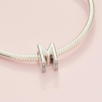 Pandora Alphabet Charm - Compatible Moments - Gift for Her - Made with Sterling Silver - with Gift Box - style: Letter M
