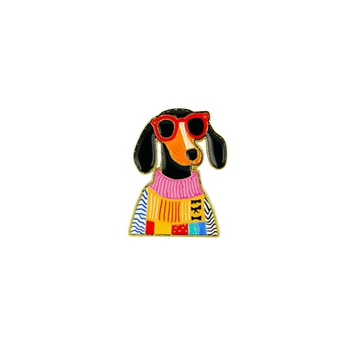Cute Dachshund in Sweater With Sunglasses Enamel Pin For Wienie Mom, Kawaii Wiener Dog Lover Pin Brooch, Cool Dachshund Sweater Brooch Badge, Doxie Dog Mom Gift, Cute Sausage Puppy Lapel Badges For Animal Lover Pet Owner, Cozy Wiener Puppy Accessory