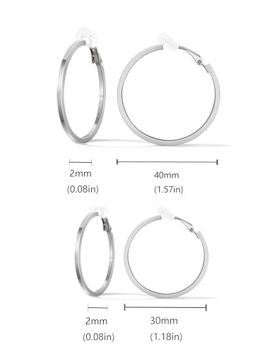 FAN&LOUIS Clip On Hoop Earrings Women,14K Gold Women's Clip-On Earrings Large Hoops Trendy for Non-Pierced Ears Lightweight 2026 - style: Sliver-30mm and 40mm