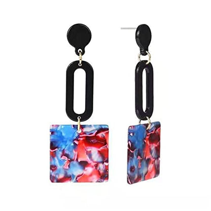 MALOYANVE Acrylic Earrings for Women Trendy Fashion Bohemian Retro Multicolor Mottled Resin Lightweight Geometric Hollow Dangle Drop Statement Post Earrings - color: Blue Square