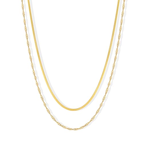 CONRAN KREMIX Waterproof Gold Necklace Layered Necklaces for Women Non Tarnish,14k Gold Plated Stainless Steel Dainty Stack Thin Chain Necklace Set for Women Gifts Jewelry - color: Gold-04