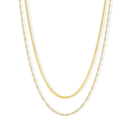 CONRAN KREMIX Waterproof Gold Necklace Layered Necklaces for Women Non Tarnish,14k Gold Plated Stainless Steel Dainty Stack Thin Chain Necklace Set for Women Gifts Jewelry - color: Gold-04