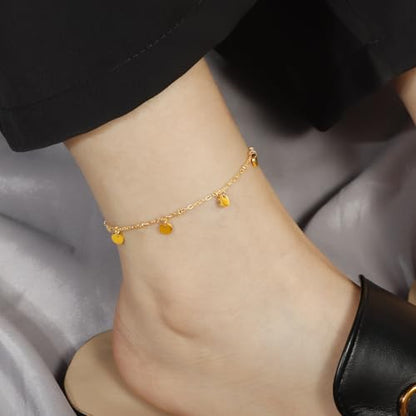 Dainty Gold Anklets for Women Stainless Steel Simple Ankle Bracelets Summer Beach Foot Chain Jewelry Gift - color: Disc Charm