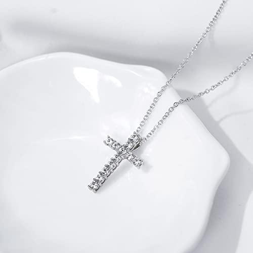 Amazon Essentials Platinum or Gold Plated Sterling Silver Cross Pendant Necklace with Infinite Elements Zirconia, 18" - color: Platinum, size: 1 carat