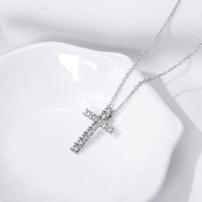 Amazon Essentials Platinum or Gold Plated Sterling Silver Cross Pendant Necklace with Infinite Elements Zirconia, 18" - color: Platinum, size: 1 carat