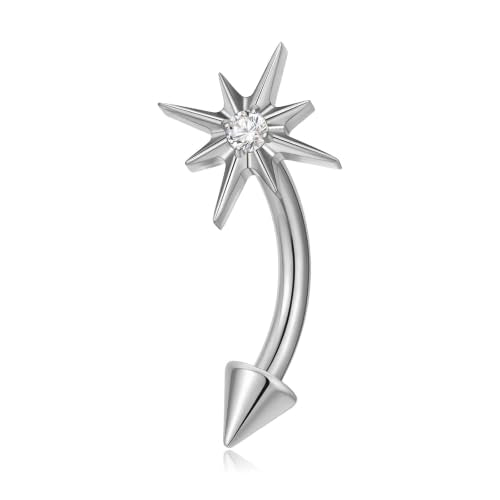 1PC Titanium Rook Piercing Jewelry 16G 8mm, ASTM F136 Curved Barbells Eyebrow Rings, Internally Threaded Screw on - color: North Star-Tit