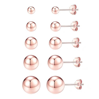 ToHeart 5 Pairs 14K Gold Silver Ball Stud Earrings for Women Studs Set | 3-7MM Studs Hypoallergenic Lightweight Small Ball Earrings Multiple Piercing Earrings Set - color: rose gold