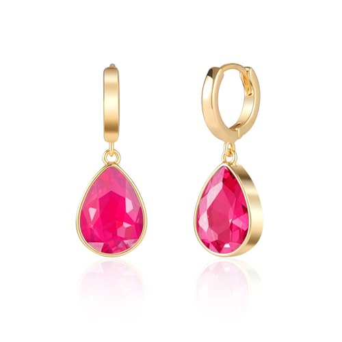 Crystals Teardrop Dangle Drop Earrings, 18K Gold Plated Hoop Earrings Zirconia Jewelry for Women Gifts - color: Rose Red