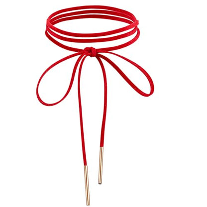 Red Choker Necklace for Women, Gothic Bow Velvet Choker, Sexy Long Wrap Rope Collar Tie Neck Chain with Gold Tube, Red Bow Tie Necklace Neck Accessories for Party Prom - color: Red