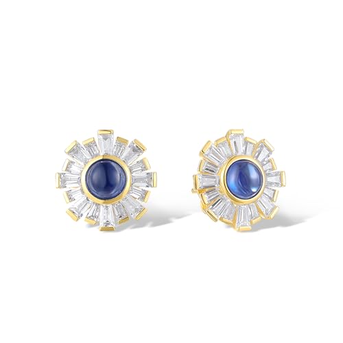 Santuzza Sterling Silver Gemstone Flower Earrings for Women - color: [A]Dandelion-Blue