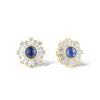Santuzza Sterling Silver Gemstone Flower Earrings for Women - color: [A]Dandelion-Blue