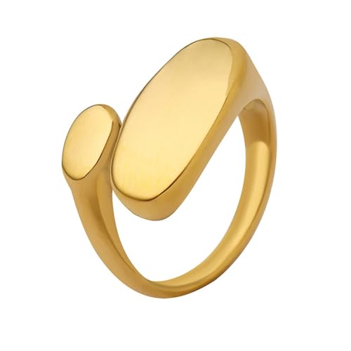 Irregular Polished Plain Rings Adjustable Oval Statement Ring For Women Chunky Open Finger Ring Fashion Minimalist Engagement Promsie Gifts - color: Gold