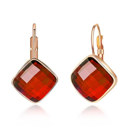 Austrian Crystal Square Leverback Drop Earrings for Women | Classic Square-Cut Crystal,14K Gold-Plated,Leverback for Easy Secure Wear,Gift Box Included,For Day and Evening Events - color: Red