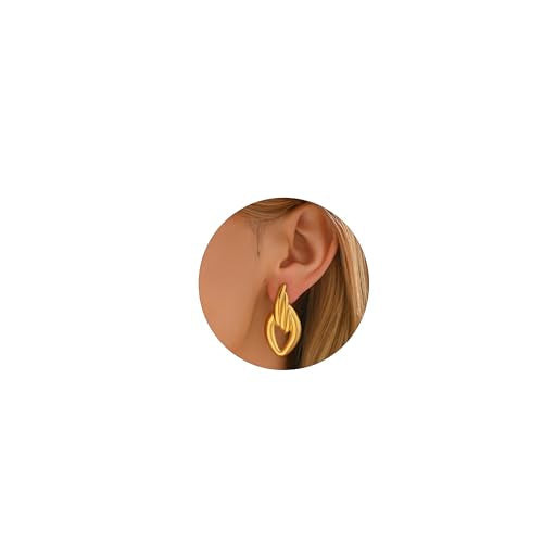 Chunky Stud Earrings for Women 18K Gold Plated Large Square Rectangle Geometric Round Swirl Stud Earrings Trendy Irregular Hammered Statement Earrings - color: Wing-Gold