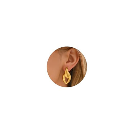Chunky Stud Earrings for Women 18K Gold Plated Large Square Rectangle Geometric Round Swirl Stud Earrings Trendy Irregular Hammered Statement Earrings - color: Wing-Gold
