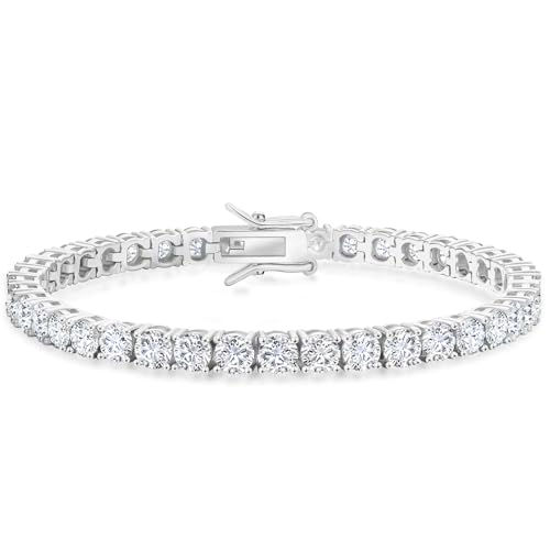 KRKC Tennis Bracelet for Women 14K White Gold Plated, AAAAA+ Classic Cubic Zirconia Bracelet with 2mm-5mm Width, Durable Gold Bracelets Jewelry Christmas Gift, Size 6.5-8 Inches Hypoallergenic - color: 4mm, Sliver, size: 6.5 inches