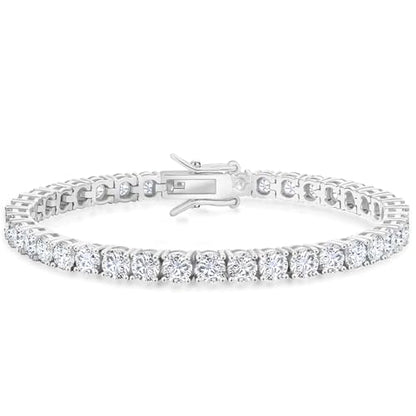 KRKC Tennis Bracelet for Women 14K White Gold Plated, AAAAA+ Classic Cubic Zirconia Bracelet with 2mm-5mm Width, Durable Gold Bracelets Jewelry Christmas Gift, Size 6.5-8 Inches Hypoallergenic - color: 4mm, Sliver, size: 7.5 inches
