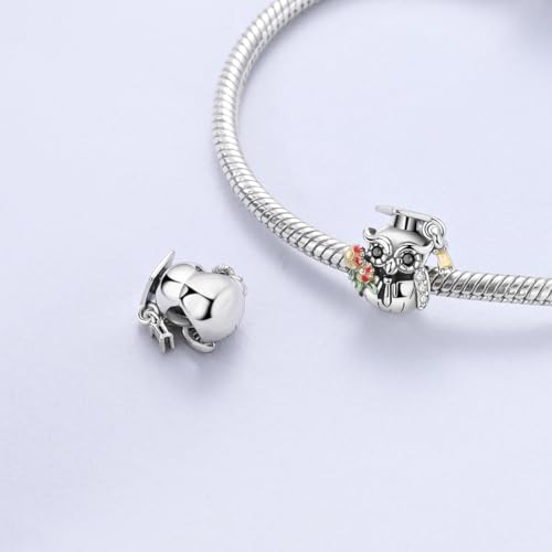 NARMO 925 Sterling Silver Charm Bead for Bracelets Silver Charms for Women - color: Graduation Owl