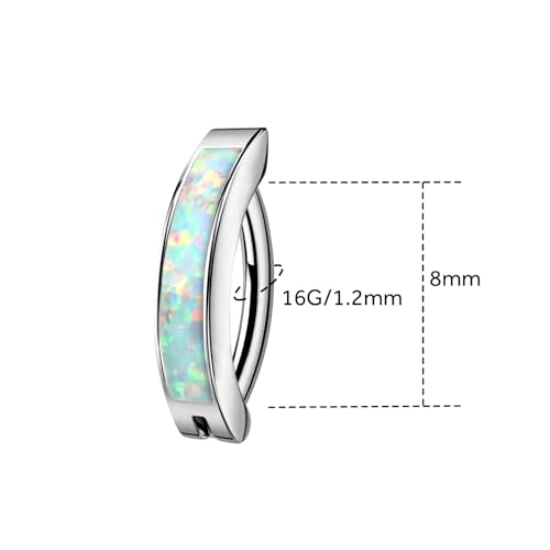 16G Labret Stud, G23 Titanium Vertical Labret Lip Piercing Jewelry, Gold Eyebrow Ring Clicker Belly Button Ring Hoop For Women Men - color: Silver, size: 8mm White Opal