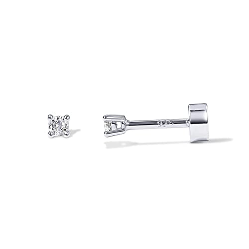 PAVOI 14K Gold Plated Solid 925 Sterling Silver Post Cubic Zirconia Stud Flat Back Earrings for Women | Cartilage Earring | Helix Piercing Jewelry | Small Stud Earrings for Women - color: White Gold, size: 2mm