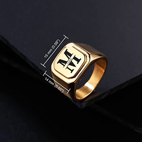 Initial Ring Letter Signet Ring for Men Women Personalized Name Engraved Stainless Steel Fashion Jewelry Wedding Couples Father Day Gift with Ring Size Adjusters - color: C2: Gold (Initial Name)