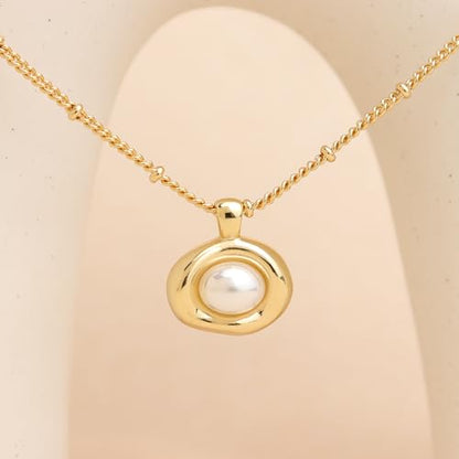 Jean Beau Gold Stone Pendant Necklaces for Women, Chunky Gemstone Dangle Necklace Wedding Prom Fashion Jewelry Gift - color: White Pearl