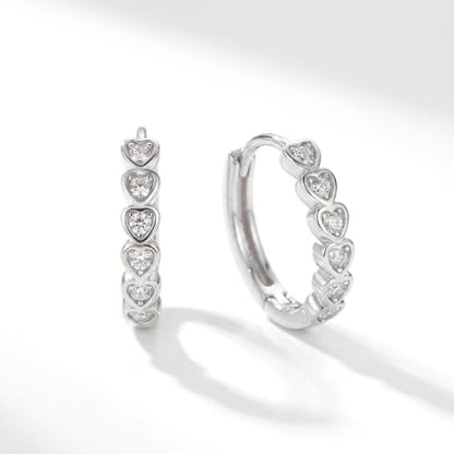 Women's 925 Sterling Silver Earrings -14mm, Exquisite White Heart Hoop Earrings With Sparkling Cubic Zirconia, Lightweight Hypoallergenic, Fashion Cute Jewelry Gift, Daily And Party Wear - color: Silver