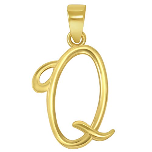 Jewelry America Solid 14k Yellow Gold Elegant Script Letter Cursive Initial Pendant - A to Z - style: Q