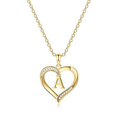 Yesteel Heart Initial Necklaces for Women, 14K Gold Plated Cubic Zirconia Heart Pendant Necklace, Dainty Initial Charm Necklace Letter A to Z Jewelry for Women Girls - style: A"